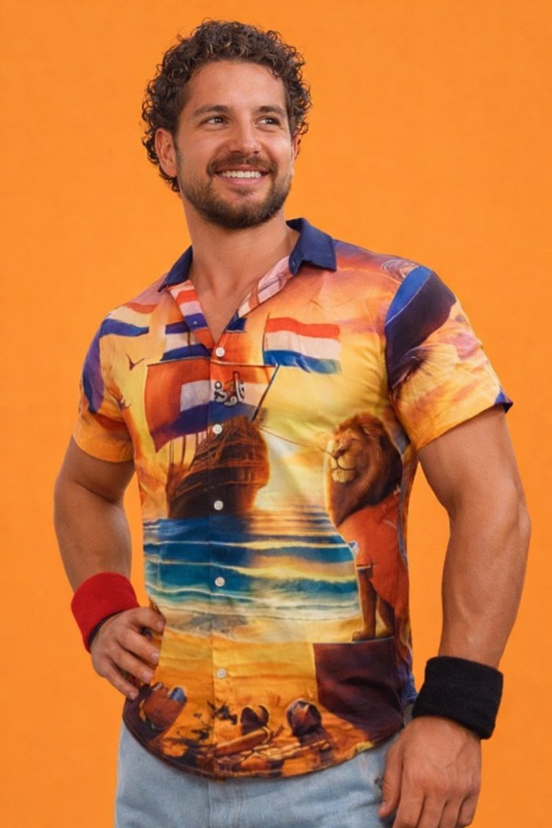 Nederland Blouse met borstvak - Piratenpartij Shirt Oranje Leeuw Holland NL - Kerst Carnaval Verkleedkleding - WK 2026 - medium