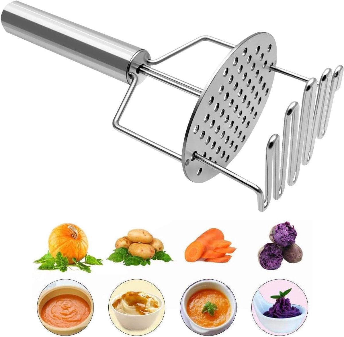 PromoHome Aardappelstamper RVS - 24 cm Multifunctionele Pureestamper