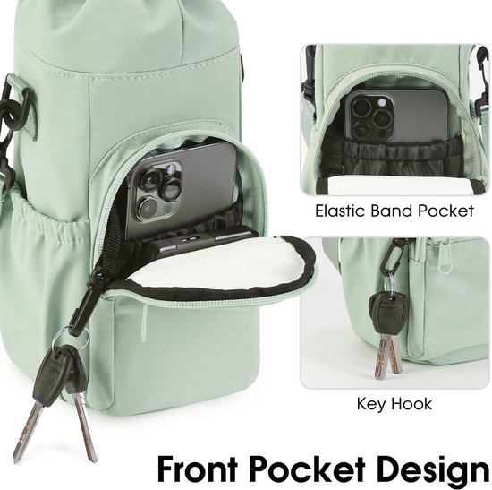 Waterfles houder - Crossbody waterfles tas - Schoudertas - Geïsoleerde waterfles tas - Sporttas - Draagbare waterfles tas - Waterfles tas voor kamperen, reizen, wandelen - Groen — afbeelding 5