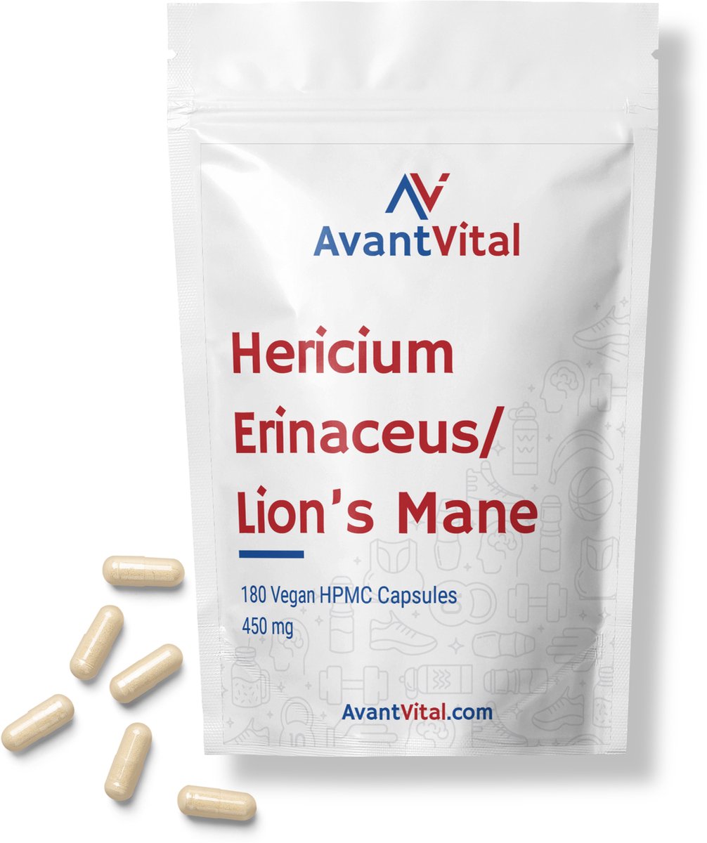 Lion's Mane - Hericium Erinaceus - 450 mg - 180 Vegan Capsules - AvantVital - Superfood
