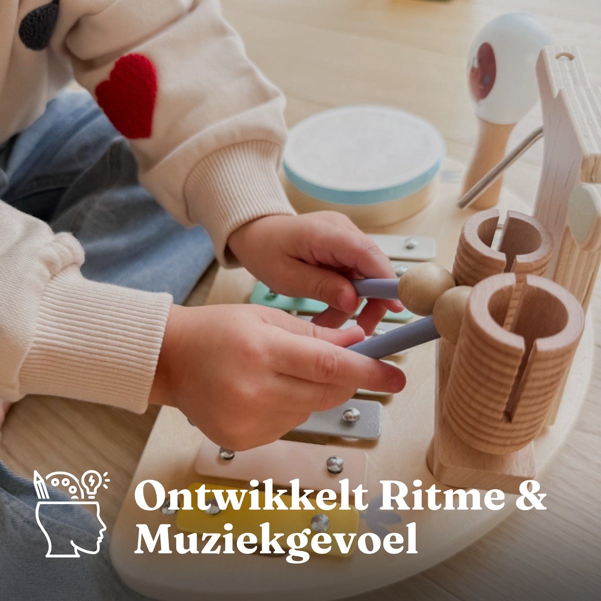 Beebie Babbels - Muziektafel - Bos Editie - Muziek Speelgoed - Houten Speelgoed - Speelgoedinstrumenten - Muziekspeelgoed 1 jaar - Met Xylofoon, Triangel en Trommel — afbeelding 2