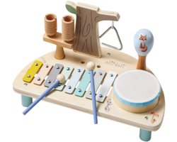 Beebie Babbels - Muziektafel - Bos Editie - Muziek Speelgoed - Houten Speelgoed - Speelgoedinstrumenten - Muziekspeelgoed 1 jaar - Met Xylofoon, Triangel en Trommel