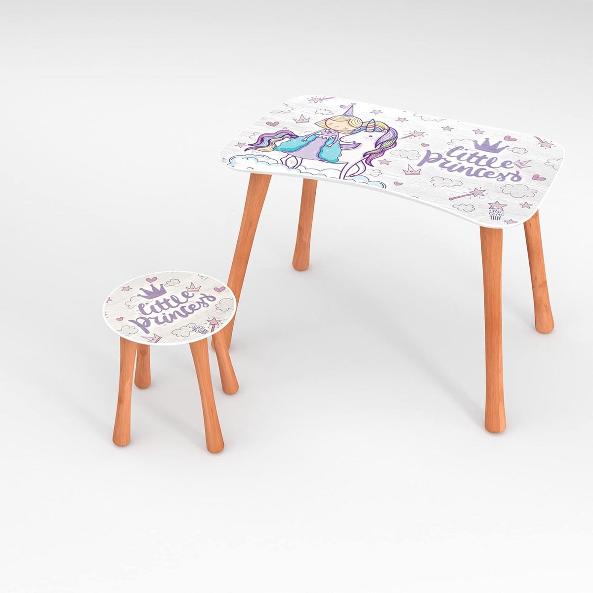 Houten Kindertafel met Stoel Set Prinses Eenhoorn