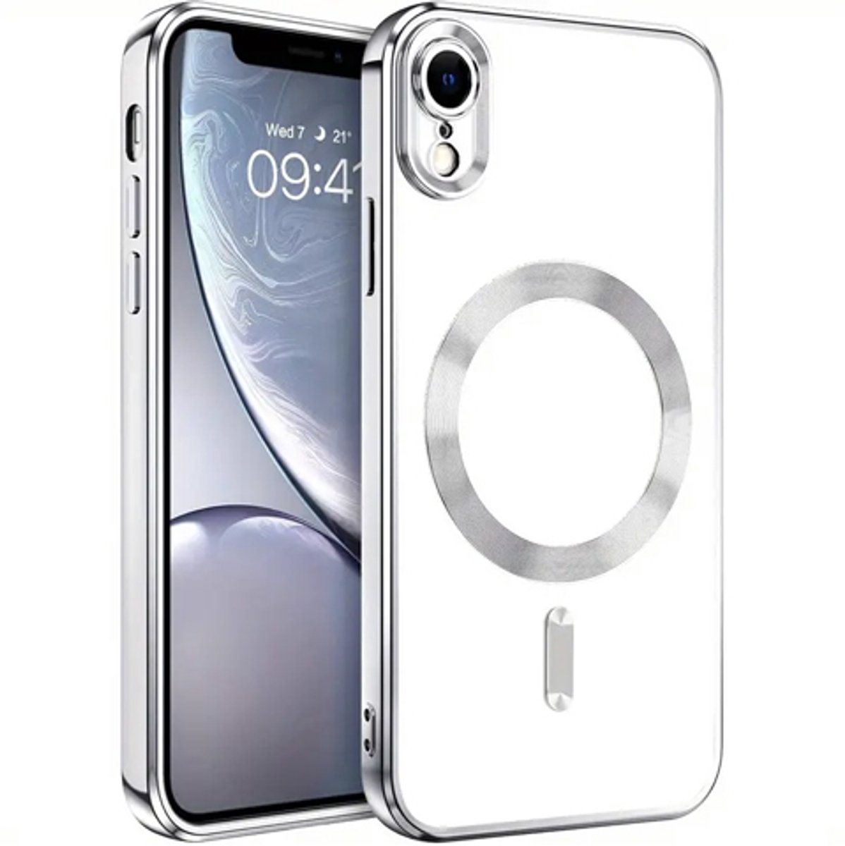 Telefoonhoesje Geschikt voor iPhone X Max / XS Max- MagSafe - Transparant/Zilver - Camera Protector - Draadloos Oplaadbare Case