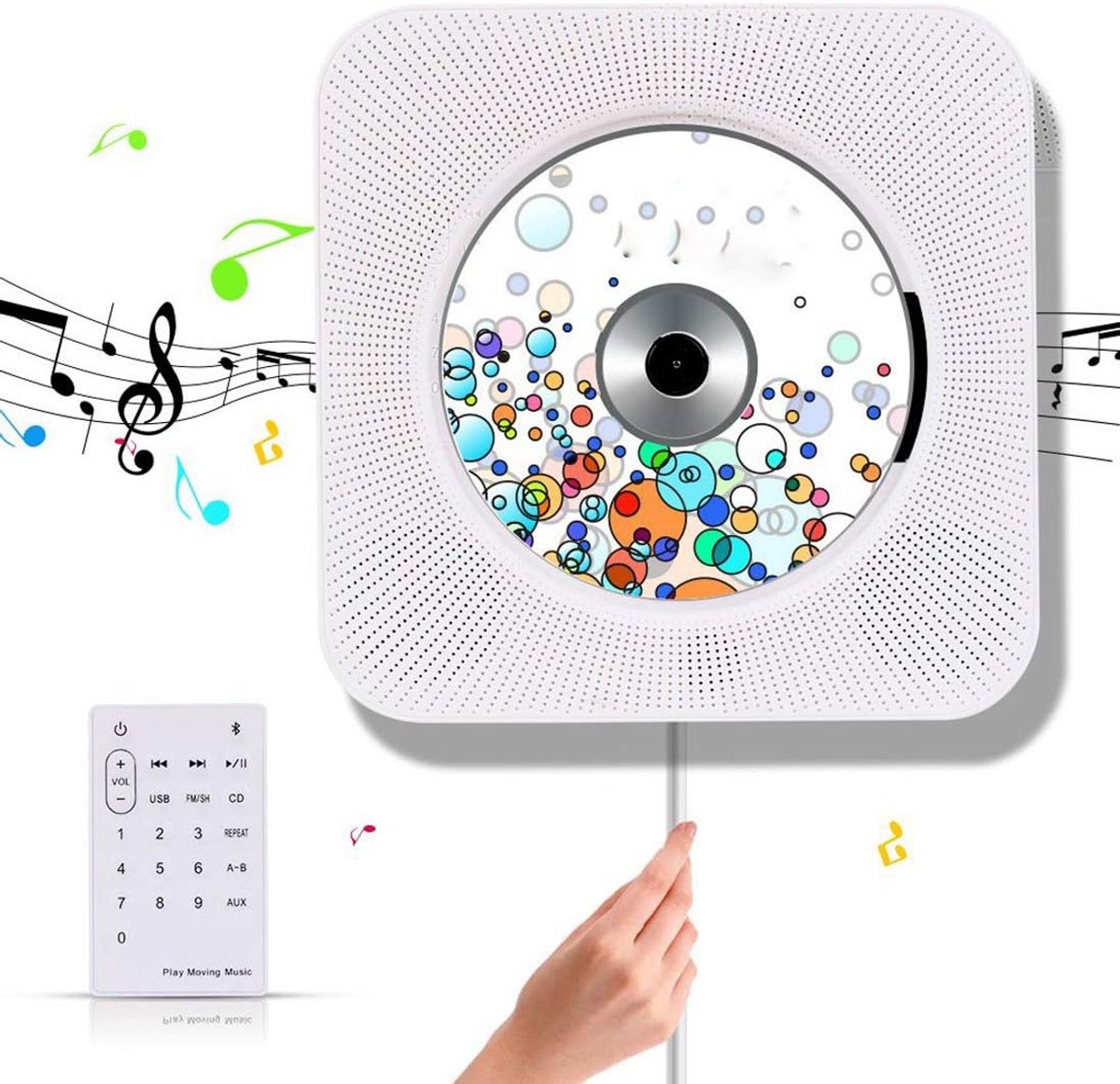 Draagbare Wandmontage CD-speler met Bluetooth, FM Radio en Ingebouwde Luidsprekers