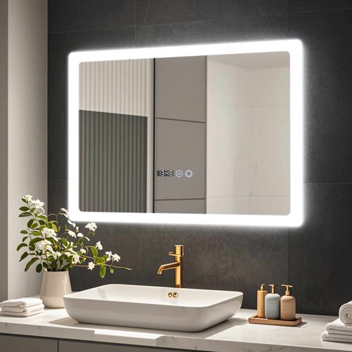 Led spiegel Badkamerspiegel 70x50 met LED-verlichting, wandspiegel, anti-condens