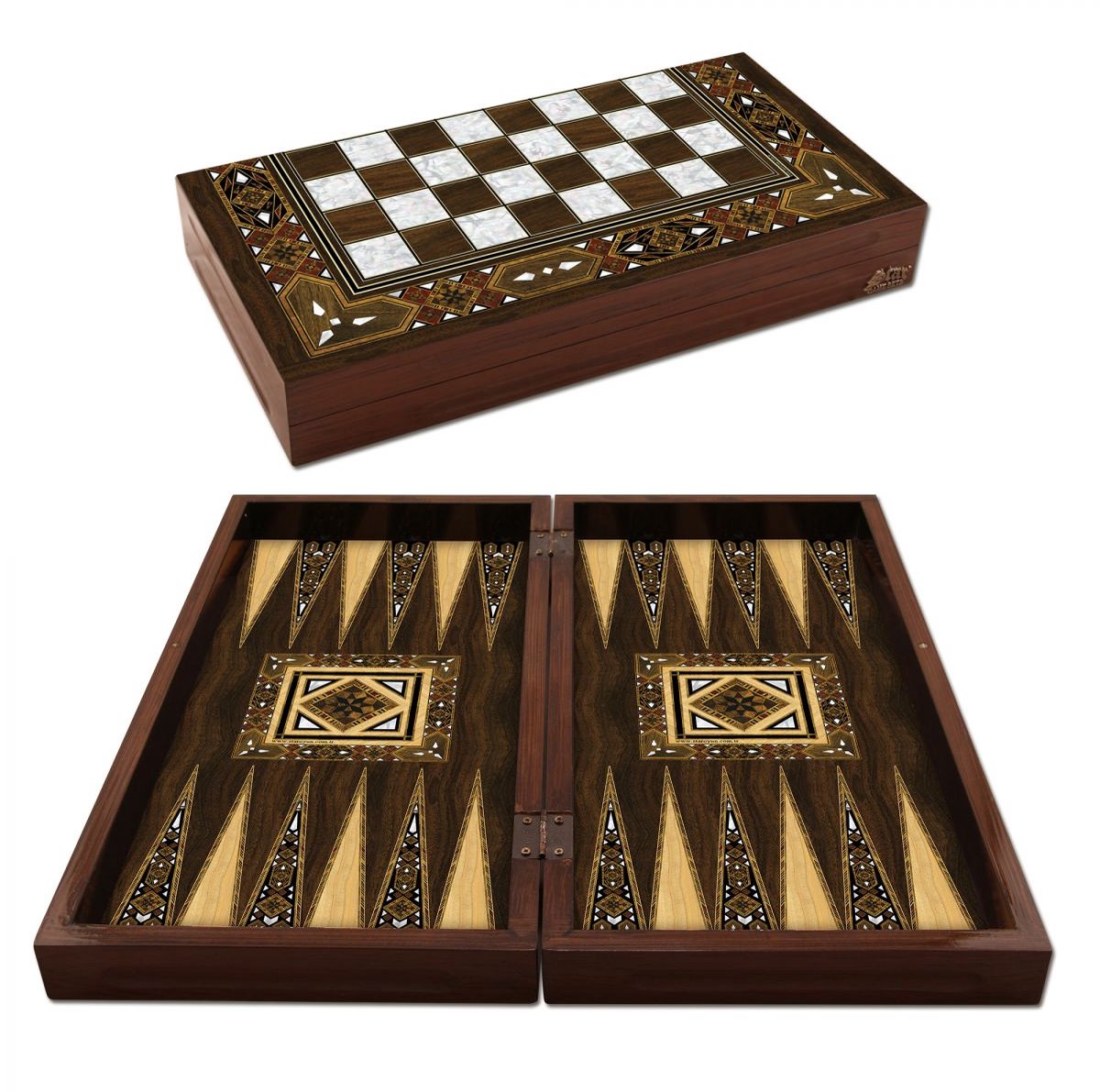 Star Backgammon Dammen Antiek Mozaïek Parelmoer / Antik Mozaik Sedef Tavla / Dama