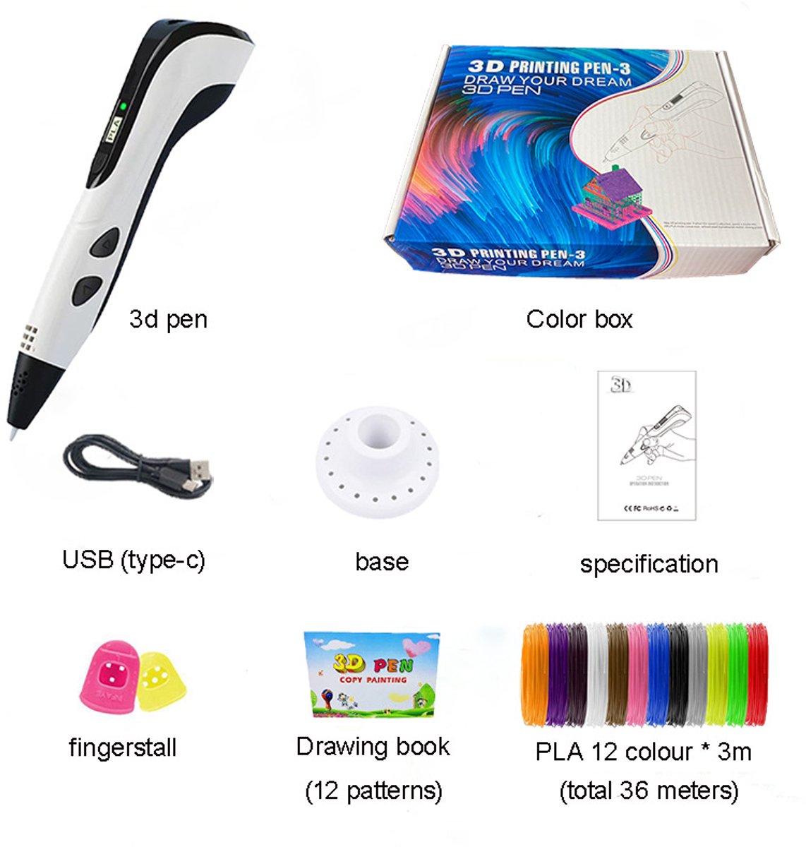 3D-geprinte pen, educatieve tekenpen voor kinderen, doodlepen, kerstcadeau