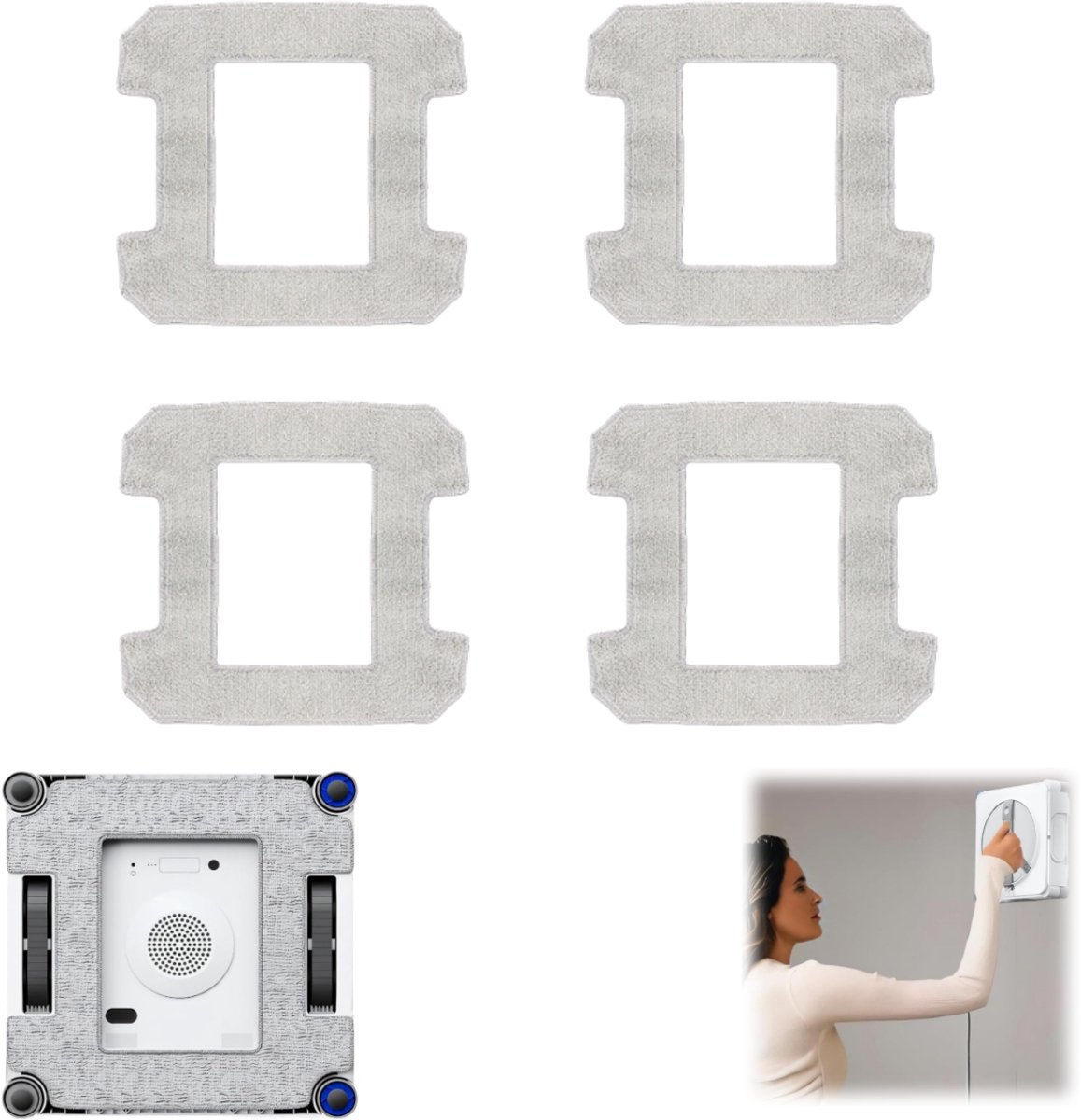4 stuks - Wasbare dweilpad - Dweildoek - Schoonmaakdoek -Accessoires voor raamreinigingsrobots - Compatibel met Ecovacs Winbot W1/W1S/W1PRO/W1S pro/W2/W2pro W2S pro/W2 Pro Omni raamstofzuigers