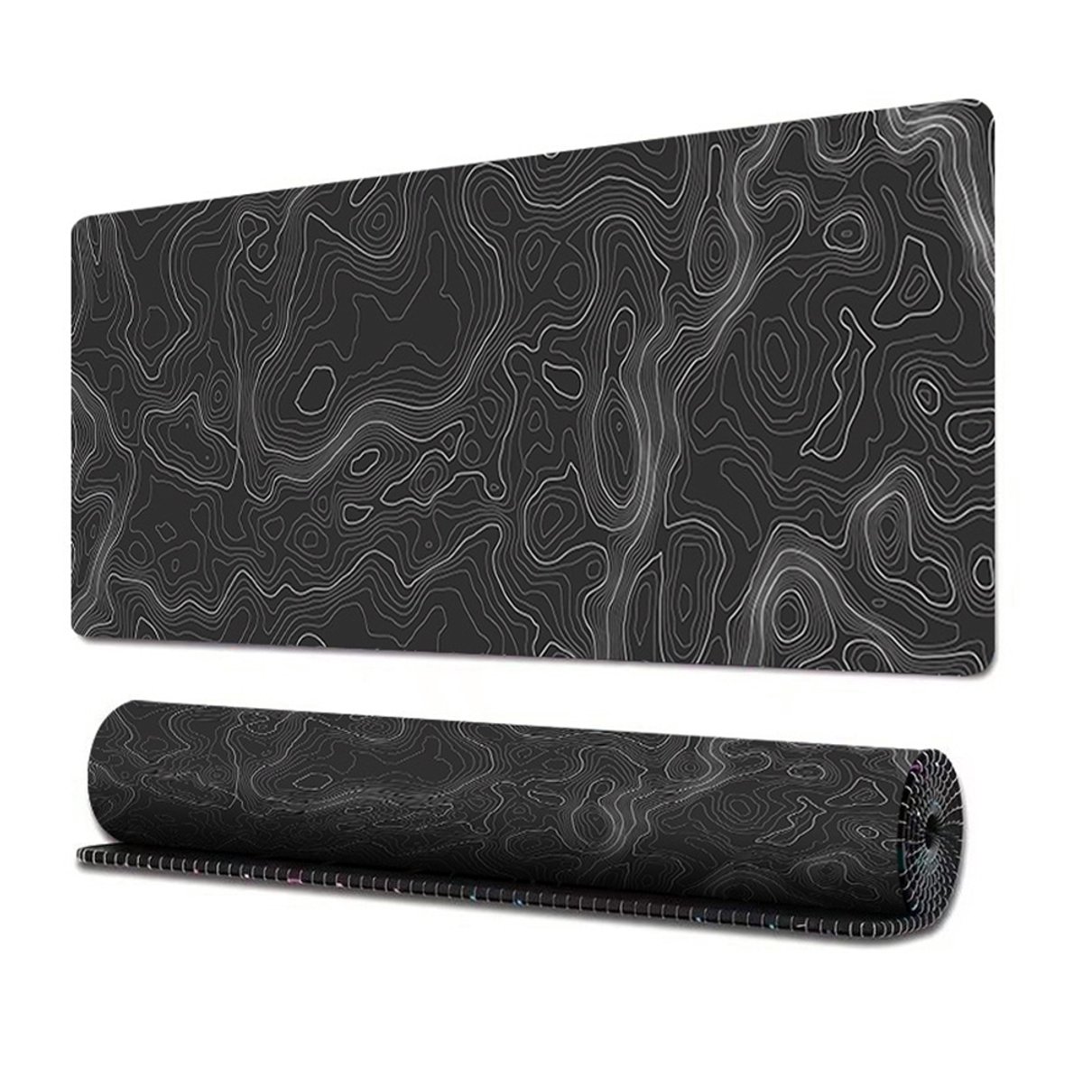 Zwarte Gaming Muismat XL met Geografische Kaartlijnen - Lange Toetsenbord Gaming Mat - 31,5 x 15,7 inch