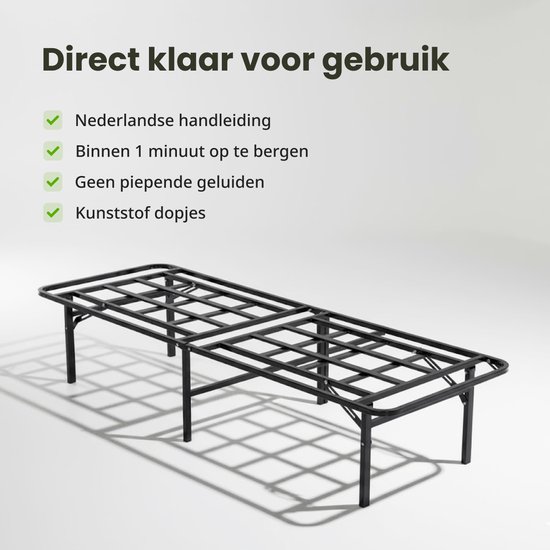 AirSleeperz® opvouwbaar Bedframe Joost Premium - Zwart - 90x200 cm - 1 persoons vouwbed - Heavy duty: draagkracht 130 kg