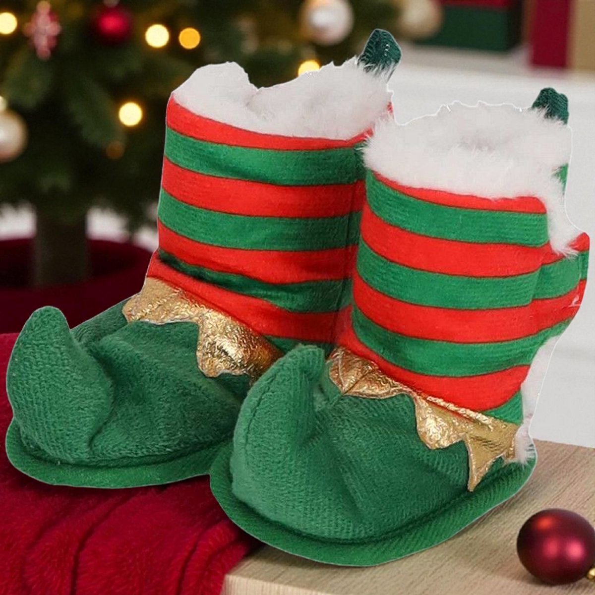 Babyslofjes Elf – Maat 20–21 – Luxe Kerstcadeauset met Plexiglas Kerstbal “My First Christmas”