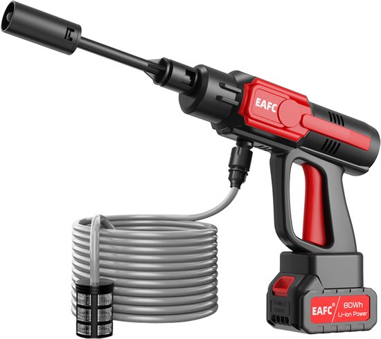 EAFC Draadloze Hogedrukreiniger - Incl. 21V Accu - 60 Bar - Auto Was Set - Terrasreiniger - Hogedrukspuit - Zwart