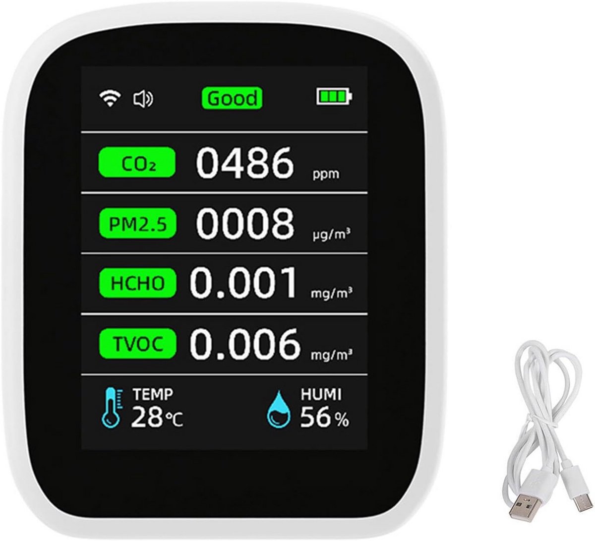 Draadloze Luchtkwaliteitsmeter 8-in-1 voor Binnen met Wifi en App Connectiviteit