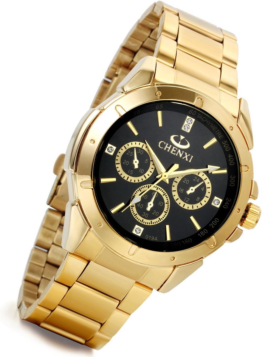 Analoge Horloge voor Heren en Dames met Roestvrijstalen Band, Zwart