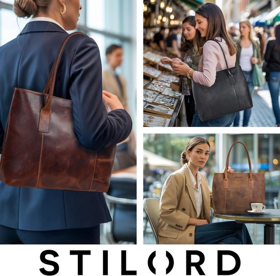STILORD Nick schoudertas leder heren eenheidstas 15,6 inch laptop tas kantoor tas vintage buffelleer Kleur:calais - bruin
