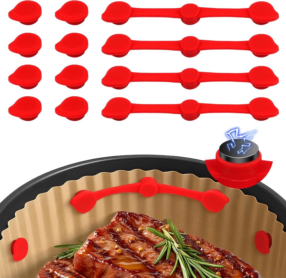 4 set magneetstrip siliconen - voor airfryer - om bakpapier op zijn plaats te houden en te voorkomen dat het verbrandt - Airfryer accessoires - rood
