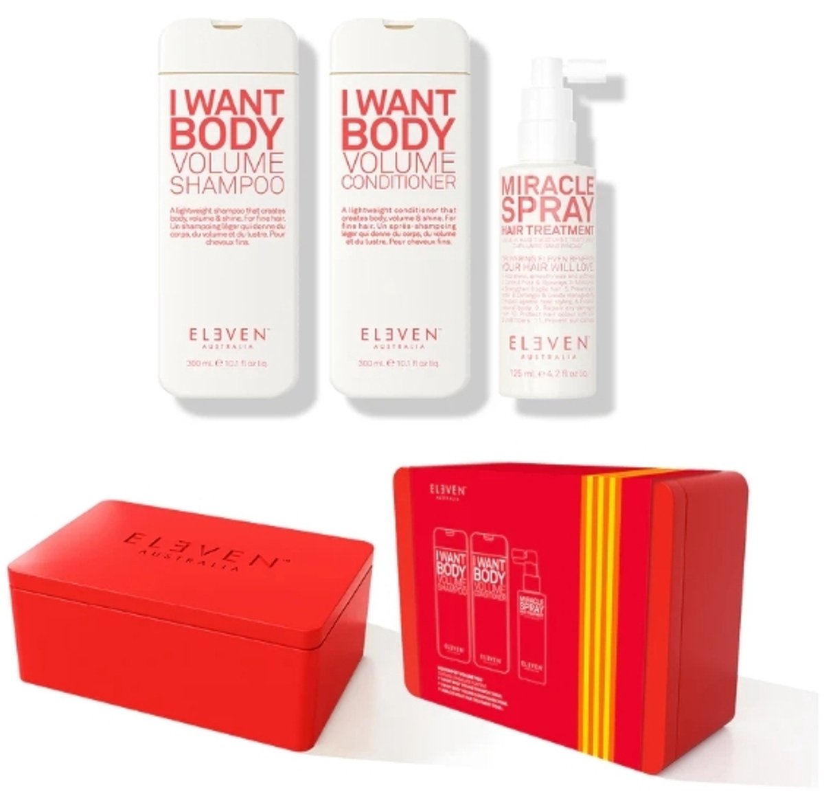 Eleven Australia Holiday Volume Trio – Volume Shampoo + Conditioner + Miracle Spray in Cadeau Tin – Voor Fijn Haar & Extra Body