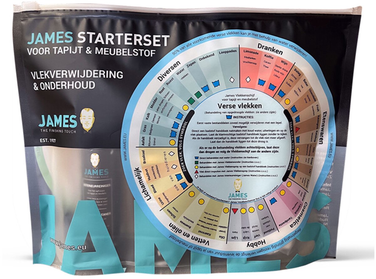 James Starterset Tapijt & Meubelstof 2 x 275 ml – Vlekkenverwijderaar Set – Voor Tapijt, Bank & Stoffen – Inclusief Vlekkenschijf & Doek - Voordeelverpakking