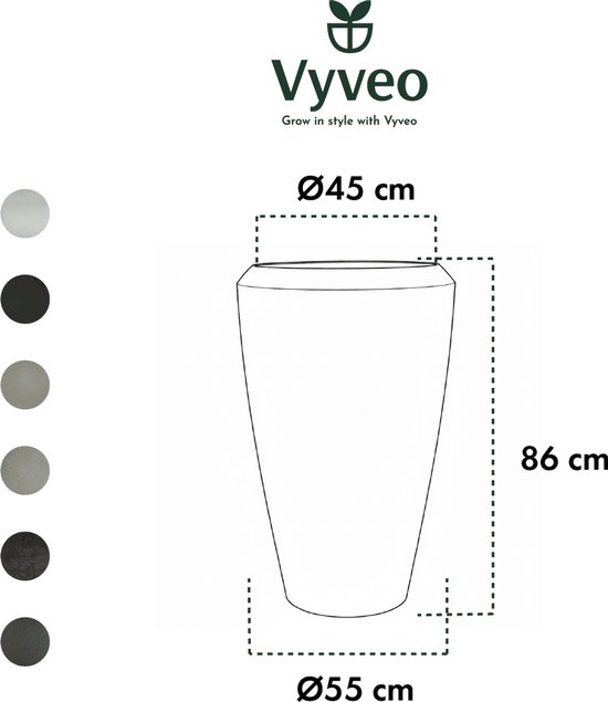 Vyveo - Vase Nalou - 55x86 - Goud metallic - Pot de fleurs pour intérieur et extérieur - Léger - Résistant aux chocs - Résistant au gel - Résistant aux UV