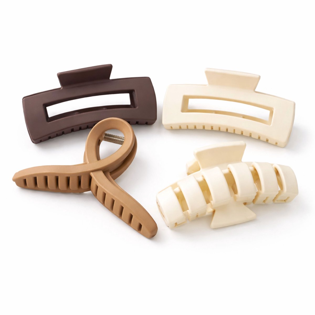 Oasins Haarklemmen Set – 4-delig – Grote Haarclips 11 cm – Sterke Grip – Neutrale Kleuren (Bruin, Khaki, Wit & Donker Wit