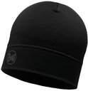 Zwarte Buff muts met een lichtgrijze cirkel logo op de voorkant.