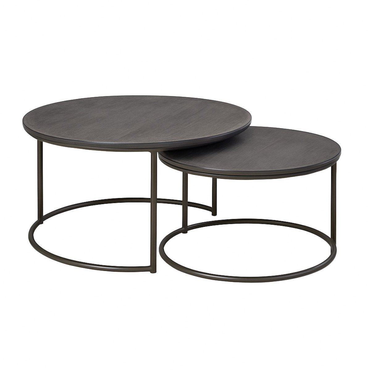Starfurn Salontafel set Coco - Zwart - Zwarte Ronde salontafel set van Mangohout en metaal - Set van 2 | Salontafel set mangohout