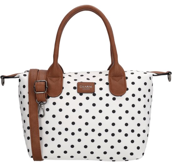 Charm London Buckingham Handtas Crossbody Schoudertas Medium - Dames Tas - Dots - Stippen - Zwart Wit