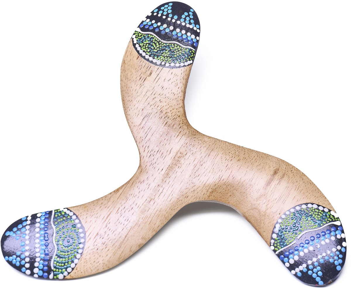 Boemerang Sky Blauw – Stabiele 3-Blads Boemerang met Aboriginal Design (22 cm)