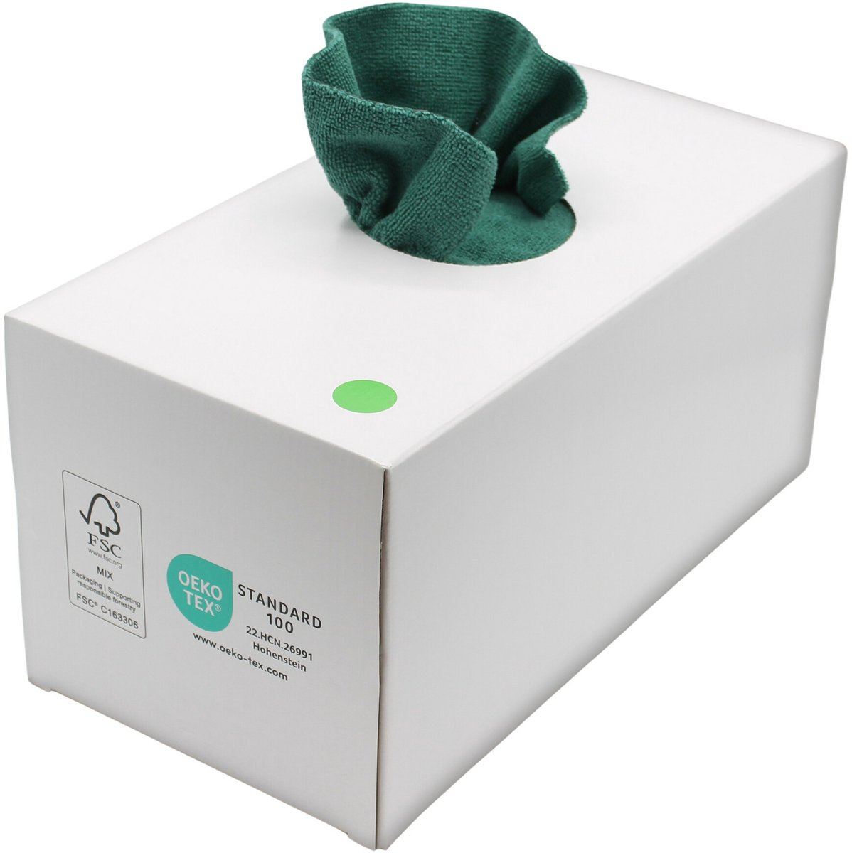FIRST Microvezeldoeken Dispenserbox groen – 50 stuks – 38 x 38 cm – 250 g/m² – Naadloos & Oeko-Tex