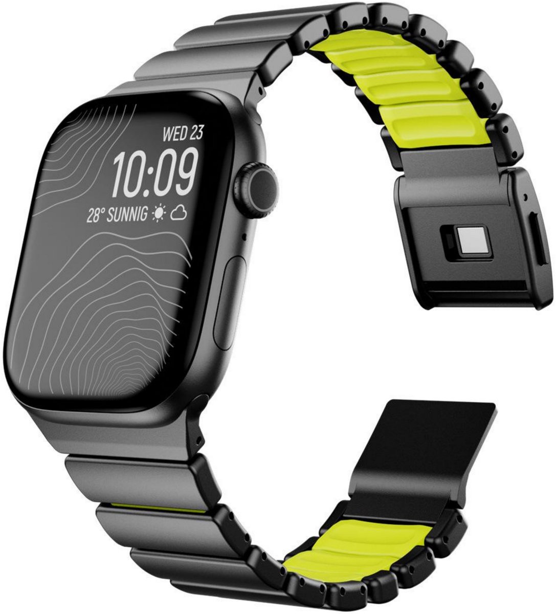 By Qubix - Premium Stainless Steel / Siliconen band - Zwart met groen - Geschikt voor Apple Watch 44mm / 45mm / 46mm / 49mm (Ultra 1,2 en 3)