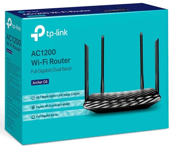 TP-Link Archer C6 - Draadloze Router - 1200 Mbps - WiFi 5 - Zwart