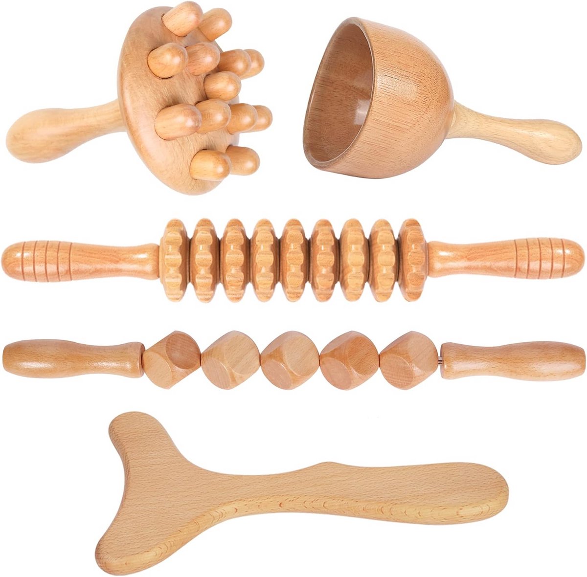 Professioneel 5-in-1 Massage Set voor Maderotherapie - Houten Anti-Cellulite Hulpmiddelen