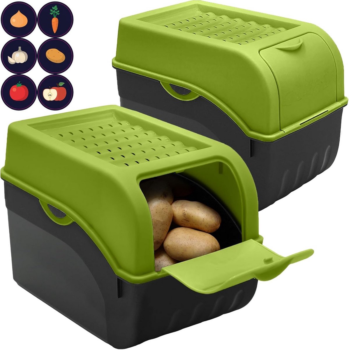 Groene Aardappeldozen Set van 3 - 9 Liter Voor Aardappelen, Uien en Groenten