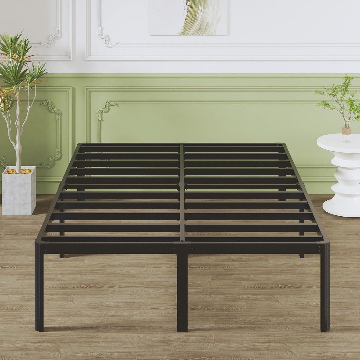 Metalen Bed 180x200 cm met Ronde Poten en Lattenbodem - Zwart