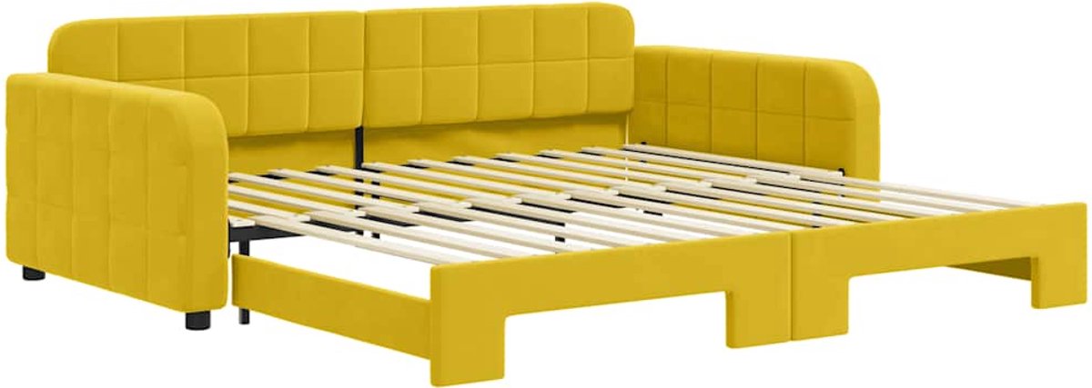 vidaXL Slaapbank - met - onderschuifbed - 100x200 - cm - fluweel - geel