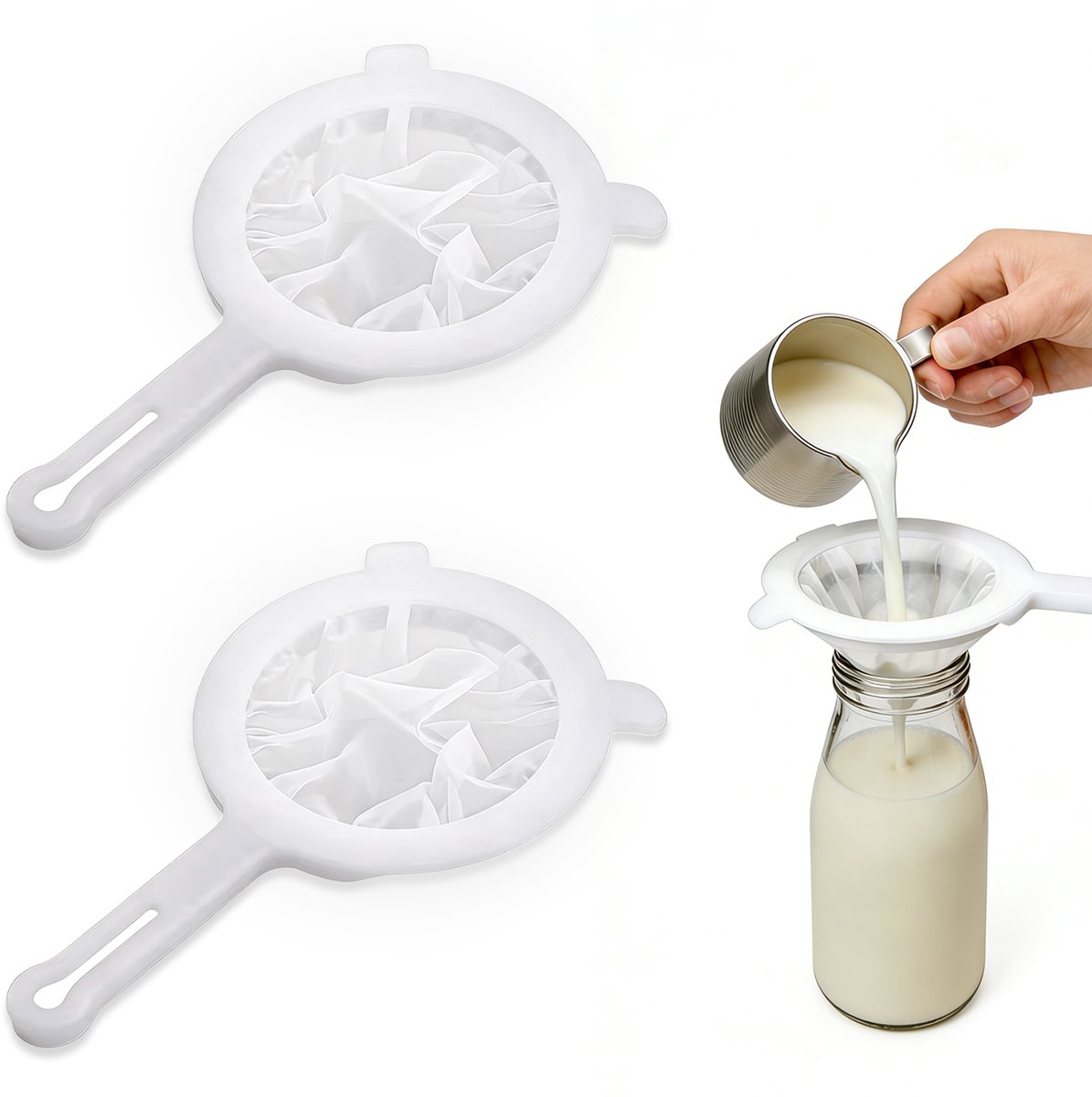 PP-filterlepel - 2 stuks - M - 13 cm diameter - Filterlepel met 200 mesh filter - Ultrafijne zeef voor huishoudelijk gebruik - Scheidingsfilter - Keukenfilter - Geschikt voor het filteren van melk, koffie, wijn, fruitazijn, enz.