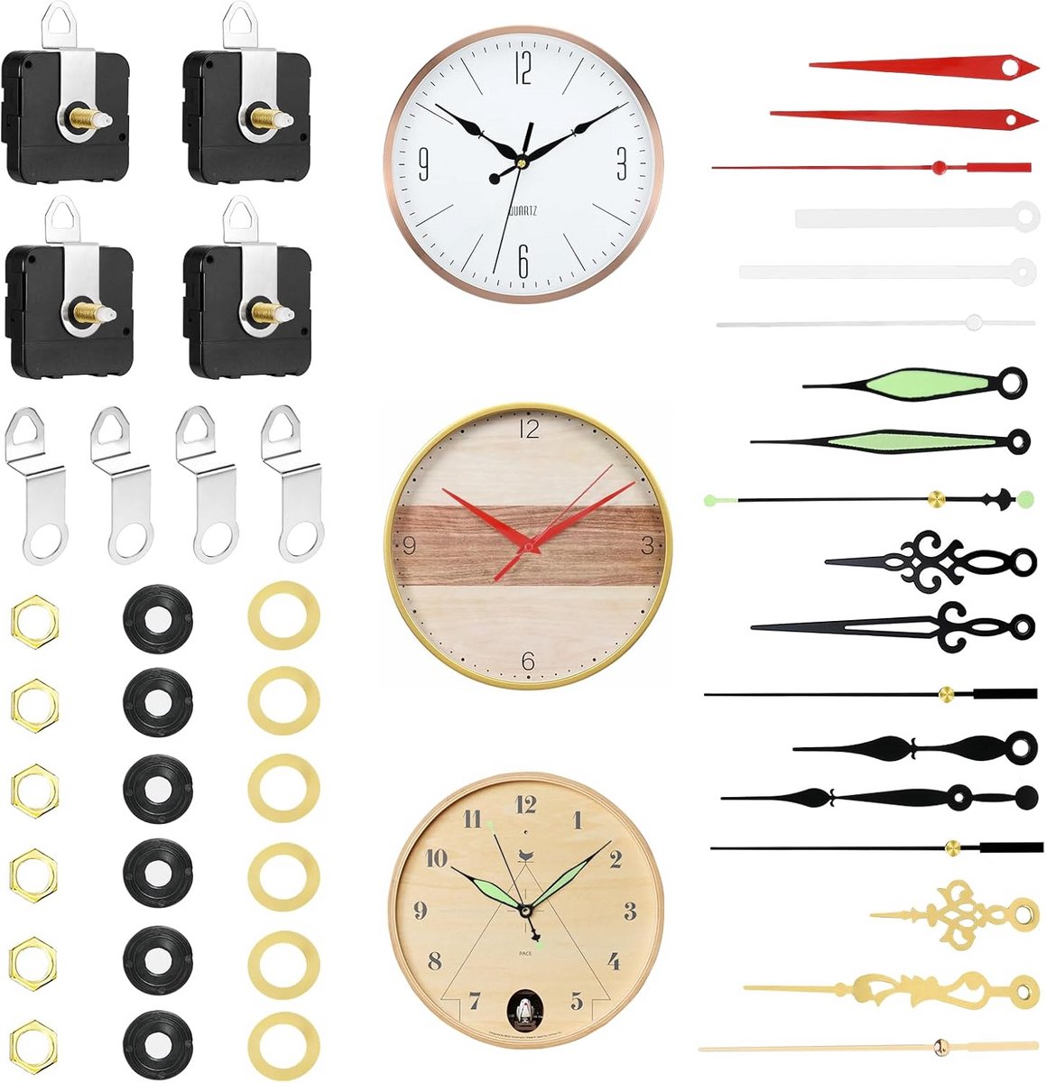 Uurwerkset voor Doe-Het-Zelf Wandklok - 6 Stuks Stil Uurwerk met Wijzers