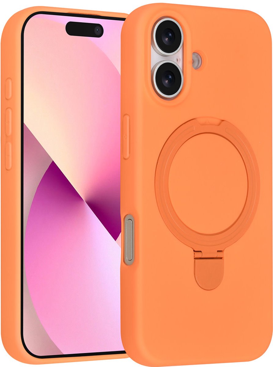 TUNIQ telefoonhoesje voor Apple iPhone 16 - MagSafe met ringstand en koord - Oranje