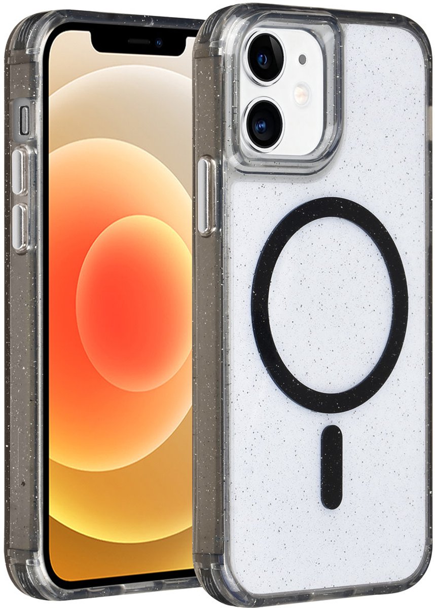 TUNIQ telefoonhoesje voor Apple iPhone 12 - MagSafe met glitter en koord - Zwart