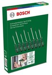 Doos van de Bosch schroevendraaierset met 8 delen, met afbeeldingen van schroevendraaiers en gebruik.