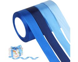 ZEFAN Cadeaulint, 4 rollen satijnen lint blauw - 88 m x 25 mm, cadeaulint, blauw, bruiloftslint, decoratief lint voor bruiloft, verjaardag, cadeau, bloem