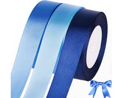Qingmeng Satijnen Lint Blauw 20 mm - Breed Cadeaulint voor Bruiloft, Doop, Verjaardag - Decoratie en Geschenkverpakking
