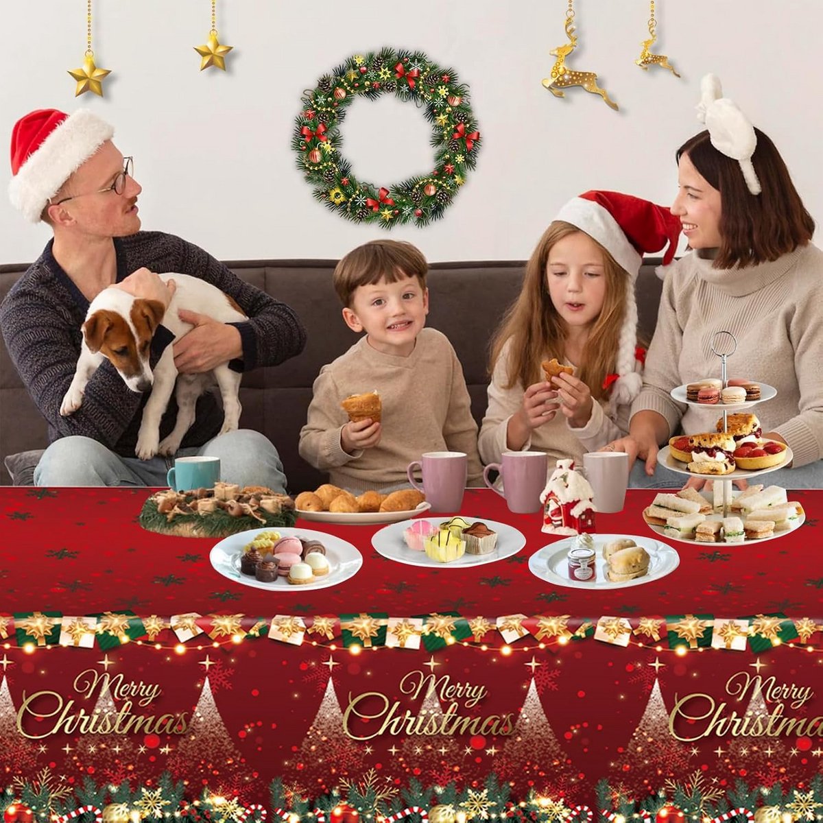 Groot rechthoekig kersttafelkleed in rood en groen – 137 x 274 cm