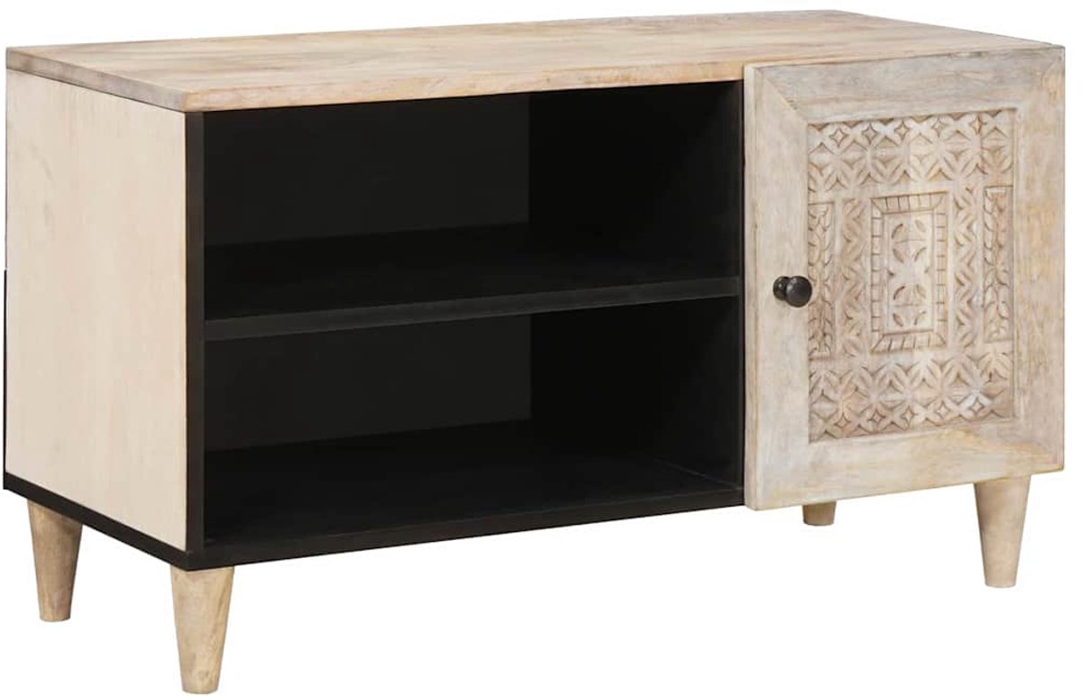 vidaXL - TV - Eenheden - met - plank - Wit - 80 - x - 33 - x - 46 - cm - Bewerkt - hout