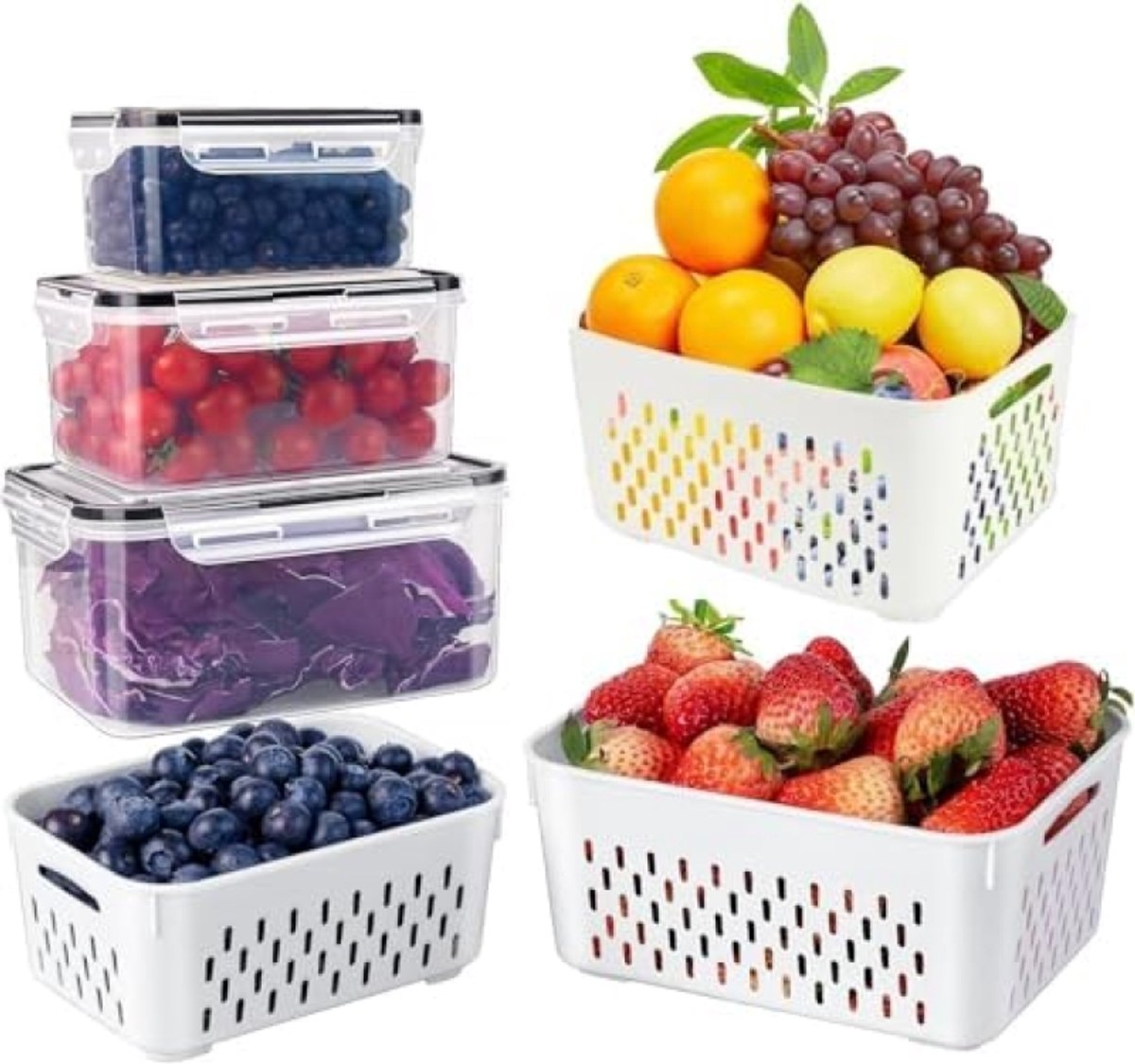 Koelkastorganizer voor groenten en fruit - 10-delige set met luchtdichte opbergdozen