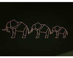 HOUTEN WANDDECORATIE / WOODEN WALL DECORATION - GEOMETRISCHE MUURDECORATIE / GEOMETRIC WALL ART - OLIFANTEN / ELEPHANTS - 130 x 37cm - LICHT HOUT / NATURAL WOOD - ORIGAMI DESIGN WANDFIGUUR - ECHT HOUT - REAL WOOD - AFRIKAANSE DIEREN – NATUUR