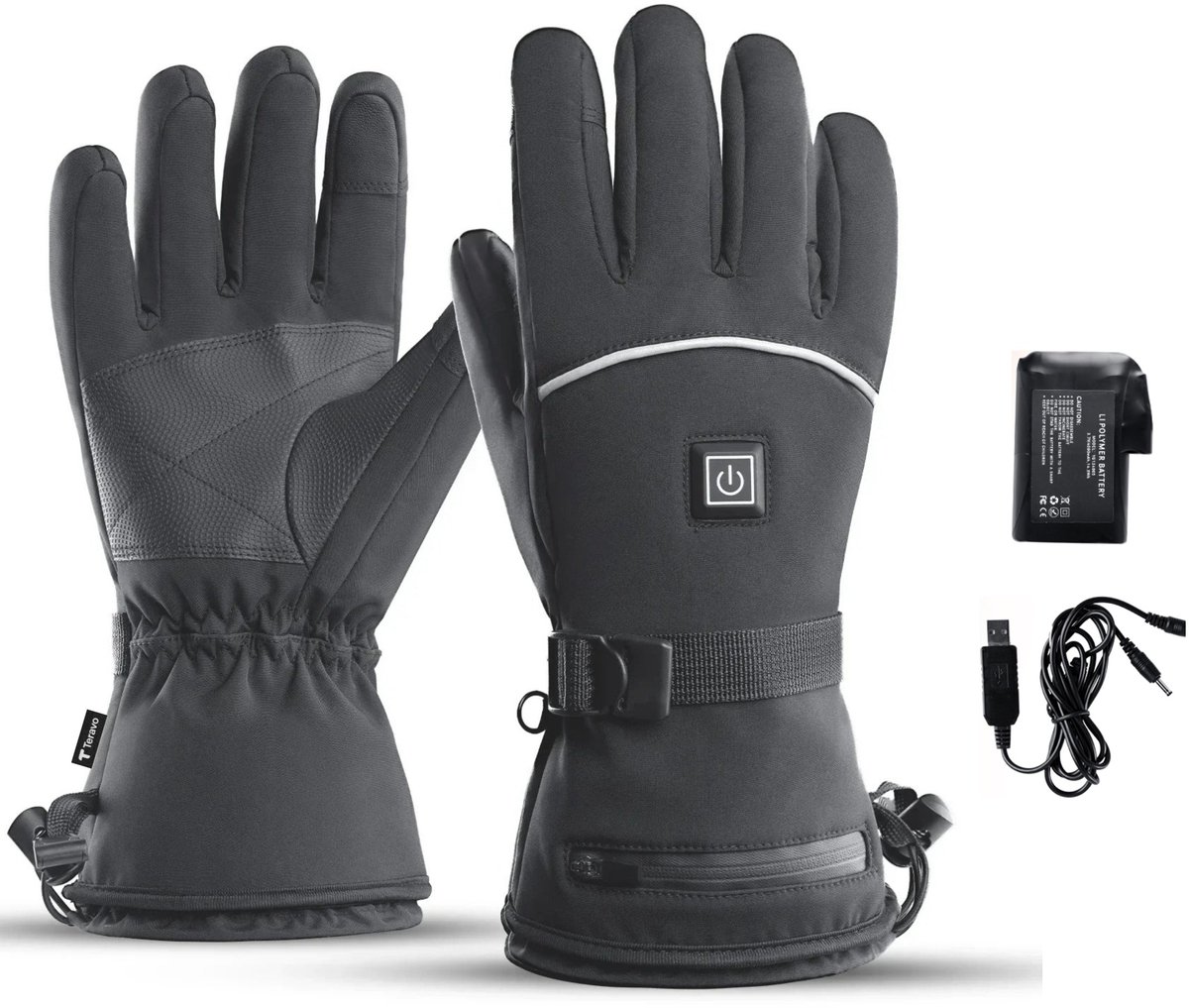 Teravo Verwarmde Handschoenen Met Oplaadbare Accu - Onesize - Met Batterij en Kabel Inbegrepen - Zwart - Skihandschoenen - Waterdicht - Touchscreen Compatibiliteit