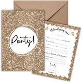 Uitnodiging Kinderfeestje 10 Kaarten + Enveloppen - Party Goud – Jongen & Meisje - Uitnodigingskaarten – Beschrijfbaar – Verjaardag Kind