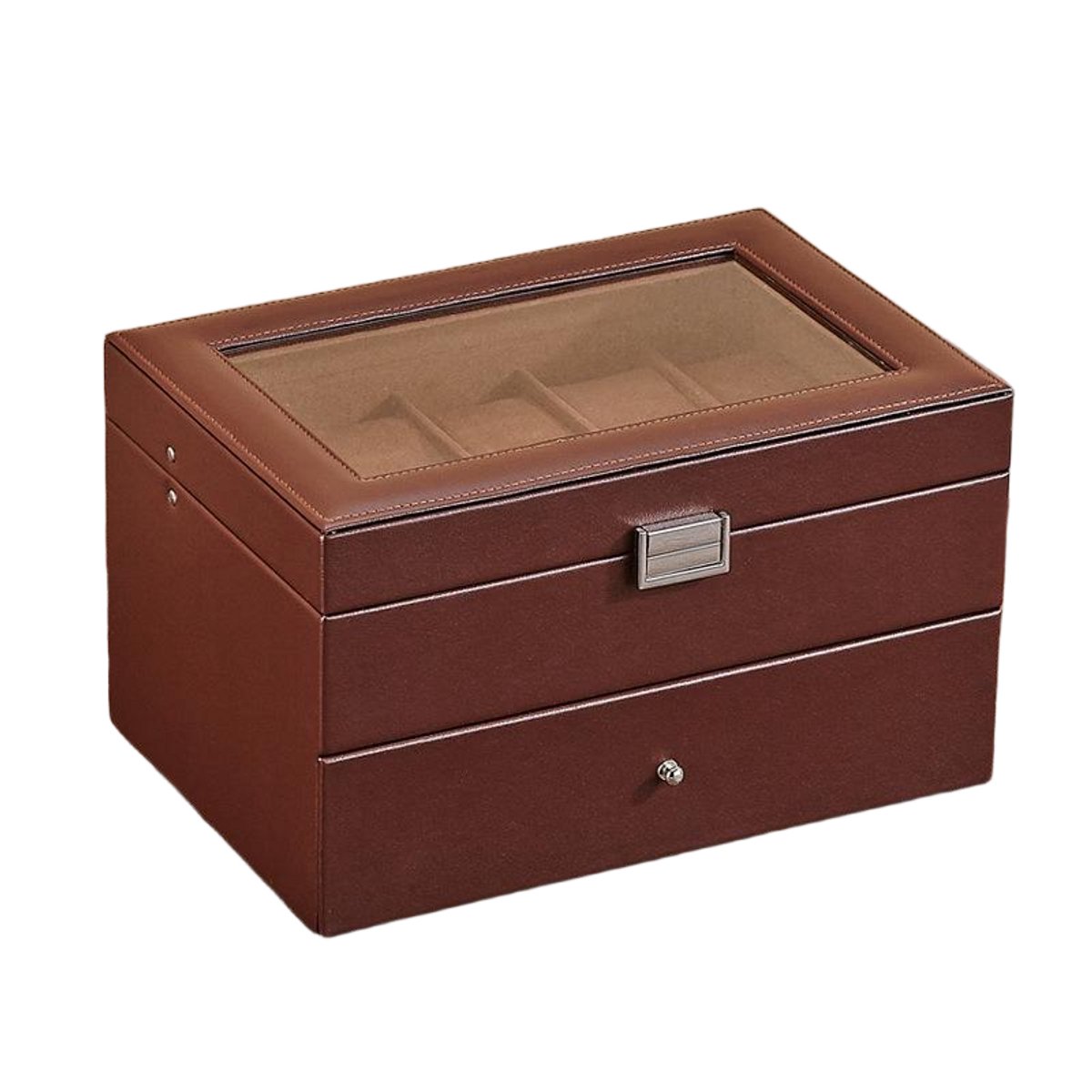 PU Horlogedoos met 20 vakken - 28,8*19,5*16,5 cm - Horlogeverzameldoos - Dubbellaagse opbergdoos met grote capaciteit voor mechanische horloges en polshorloges - Transparante horlogedisplaydoos - Horloges niet inbegrepen